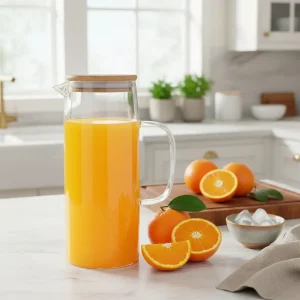 Jarra de Vidrio 1100 Ml mediana con Tapa Bambú para Agua Te Caliente o frio