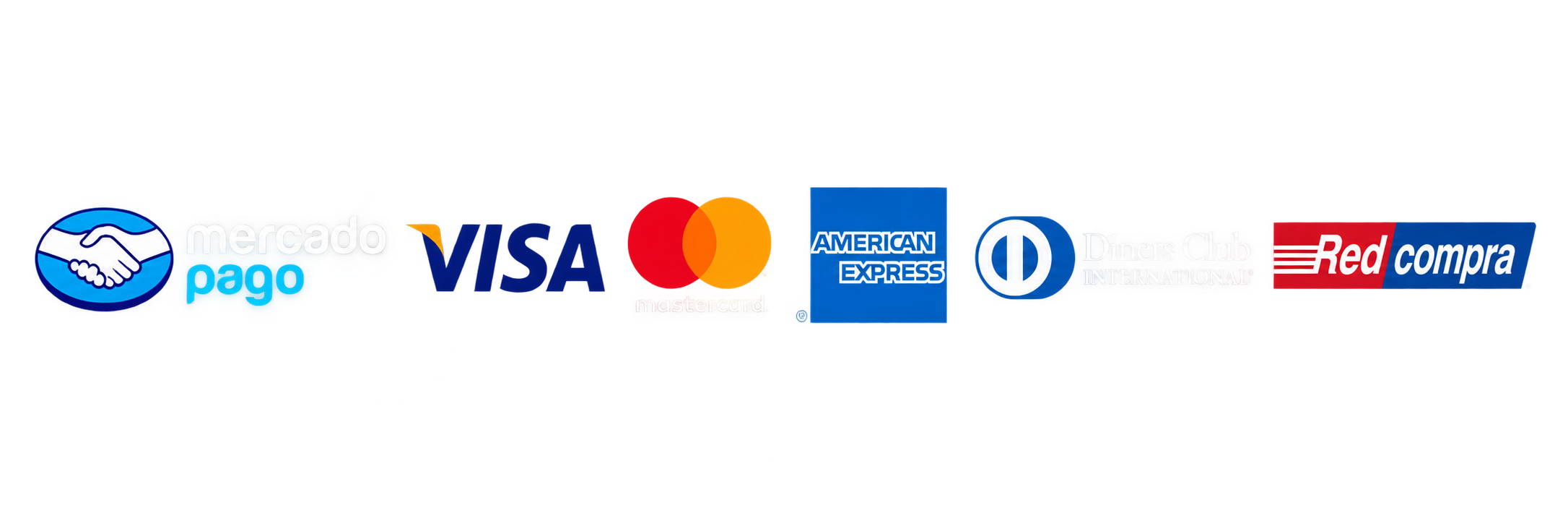 Mercado Pago, Visa, Mastercard, American Express, Diners Club y Redcompra